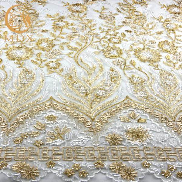 Buy cheap Free Sample Gold Sequin Lace Fabric Beautiful Embroidered Eco Friendly from wholesalers