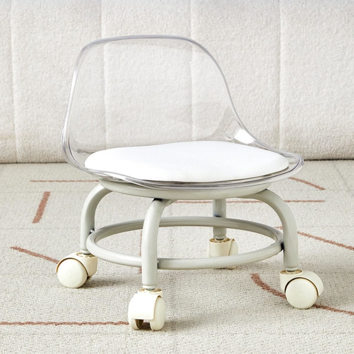 Short Rolling Stool Chair With Back Support , Acrylic Modern Furniture Rolling Stool Chair