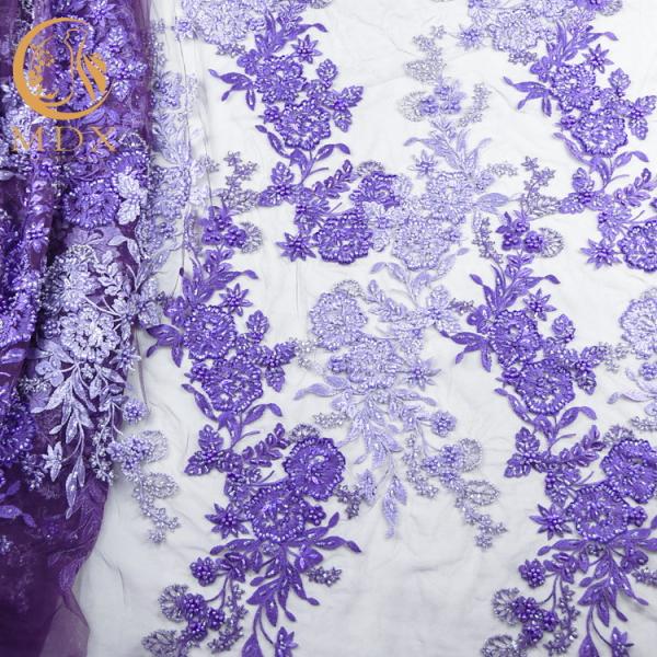 Buy cheap OEM Handwork Purple Beaded French Lace Fabric Embroidered from wholesalers