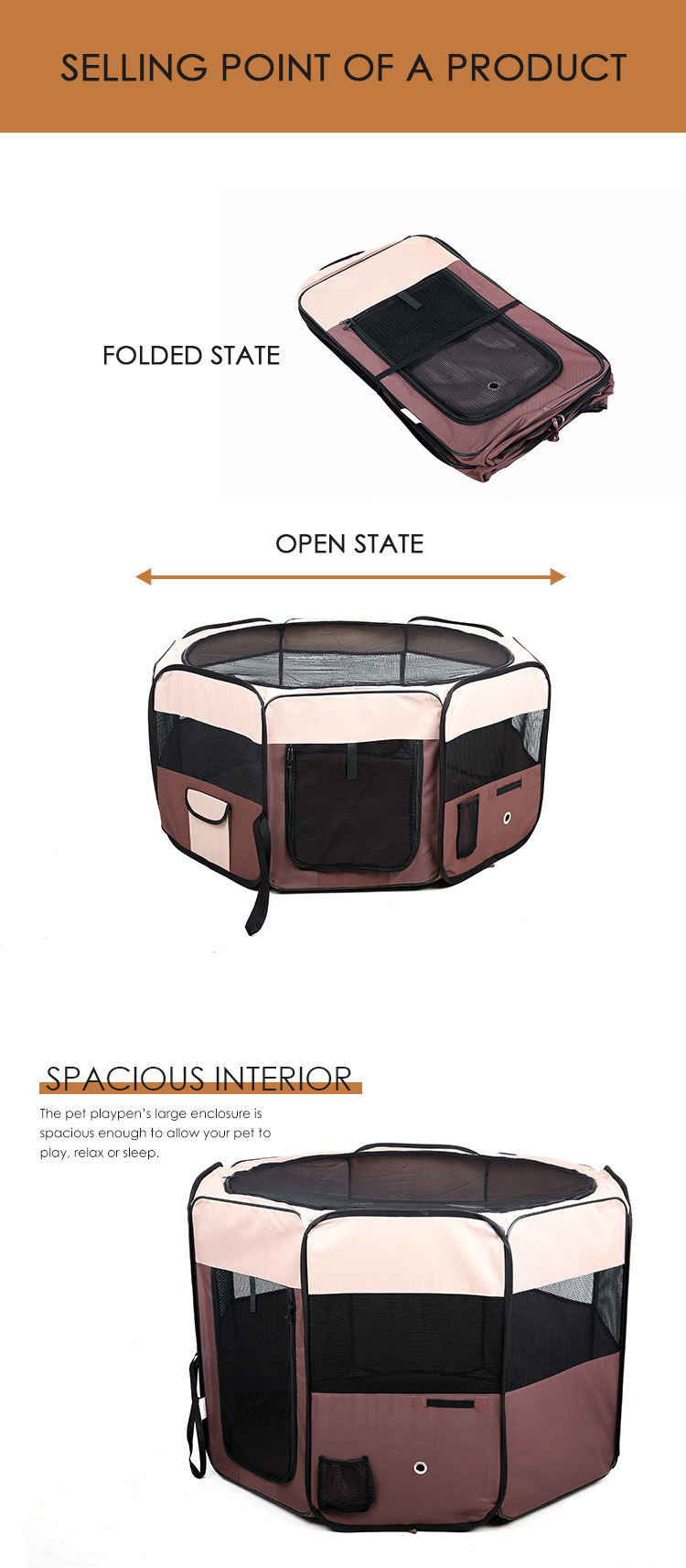 34"X43''X17.5" Custom Color Outdoor Soft Foldable Pet Portable Playpen
