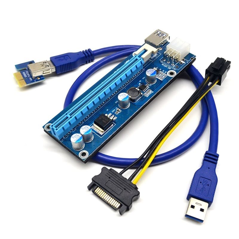 PCI-E 1x to 16x Riser Card GPU Adapter ST 6pin Power Cable Elbow Data Cable Computer