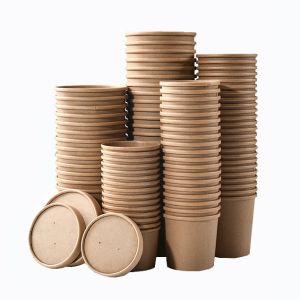 Buy cheap Recyclable Durable Kraft Paper Packaging Soup Cup With Lid Stackable from wholesalers