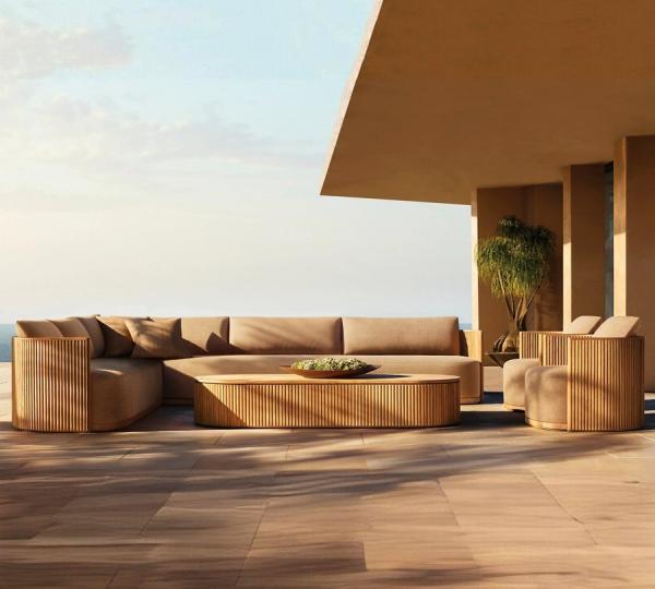 Customzie High End Nordic Garden Solid Wood Sofa Set Outdoor Teak Leisure Table
