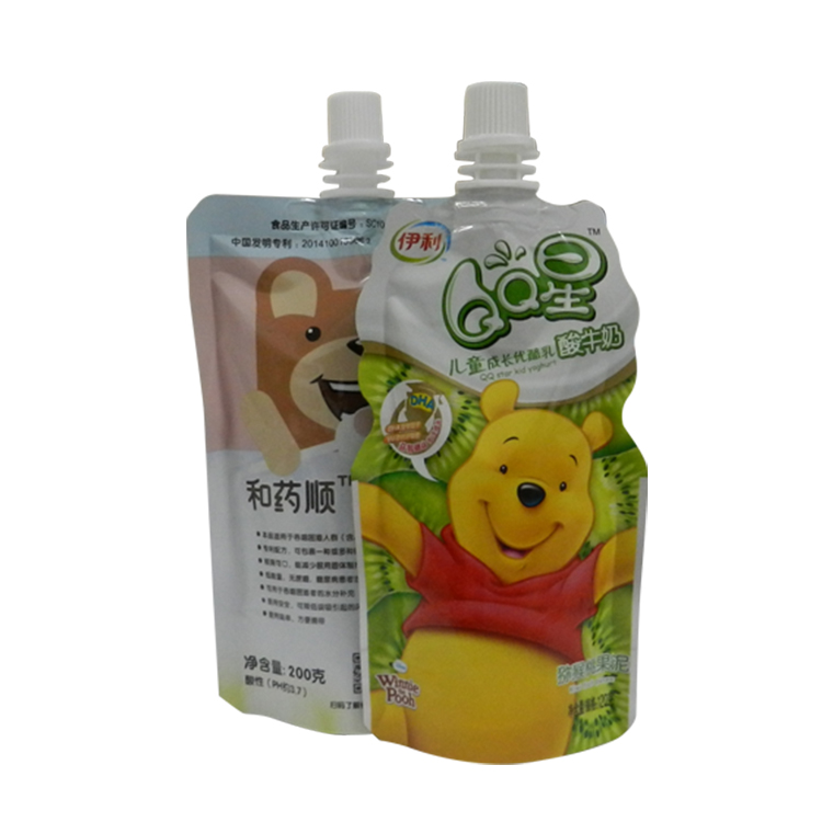Biodegradable Cartoon Liquid Drink Spout Pouch Bags Stand Up Plastic Juice Packaging Pouch