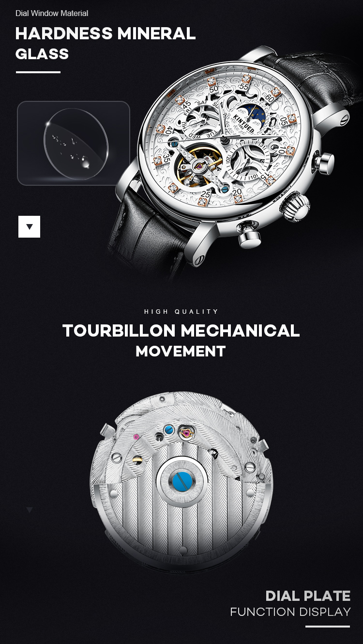 KINYUED New Style Watches Men Luxury Watch Movement Mechanical Watch Mechanical Tourbillon