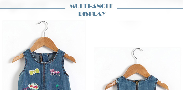 Summer Casual Baby Girl Denim Dress No Sleeves With Embroidery Sequin Patch