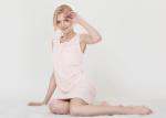 Embroidered Sleeveless Ladies Night Dresses Sleepwear Peach Satin Binding
