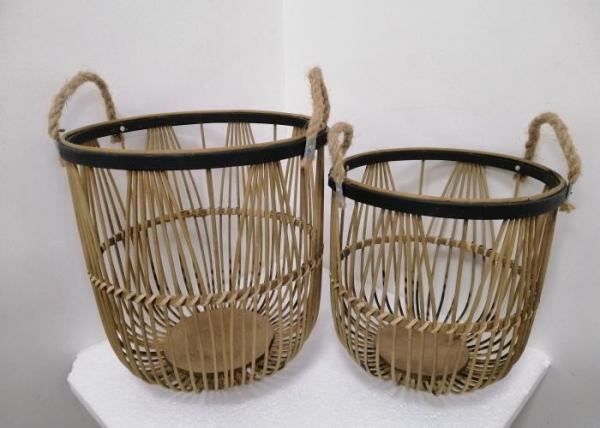 Buy cheap ZHONGYI Set Of 2 Round Bamboo Floor Baskets With Rope Handle, Brown from wholesalers