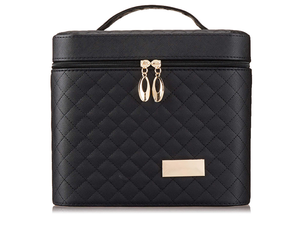 Women PU Leather Makeup Train Case With Mirror