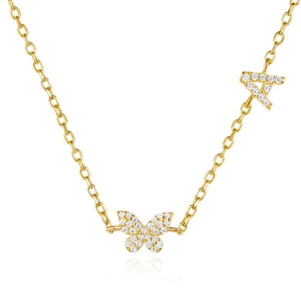 Buy cheap Necklace Mini 18K Gold White Micron Pave CZ Butterfly 925 Sterling Silver Pendant from wholesalers