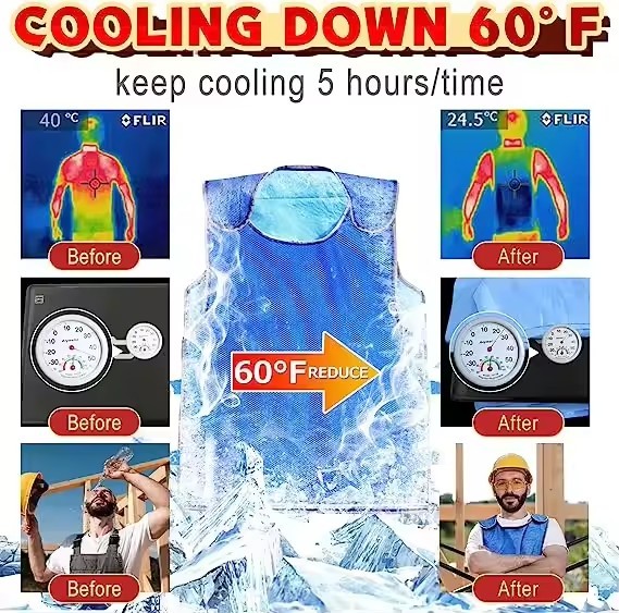Evaporative Ice Cooling Vest Blue PVA Water Activated Vests With Reflective Tape Air Conditioner Jacket For Outdoor