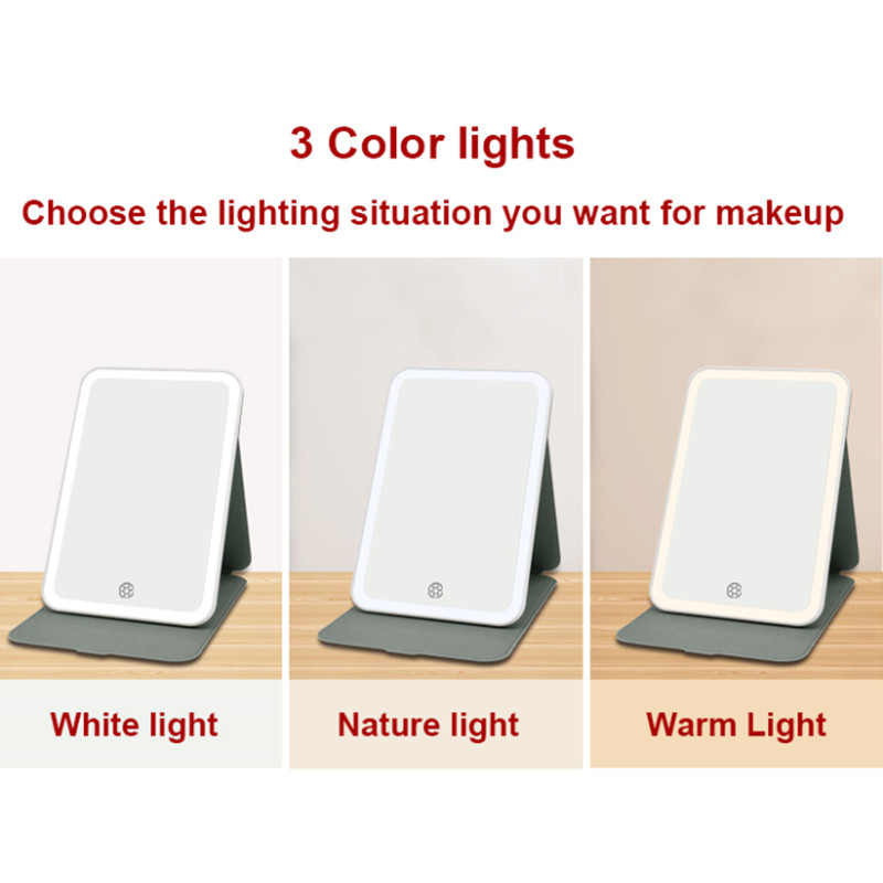 Trendy Led Travel Mirror Thin Portable Size Rechargeable PU Leather Mirror