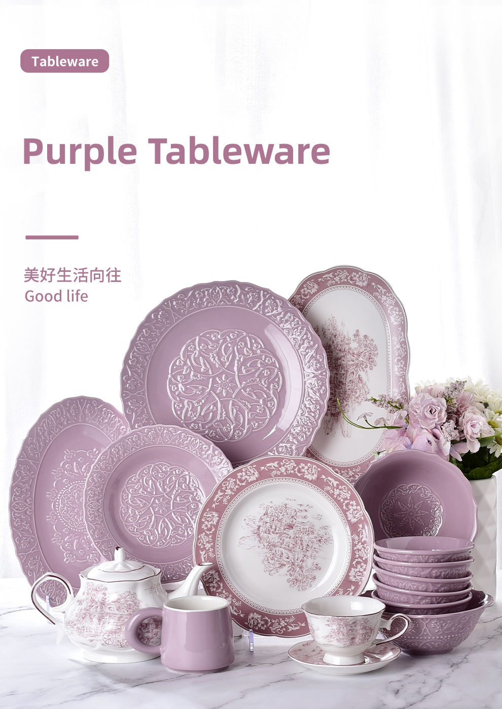 Plant Pattern Type Ceramic Dinnerware Set Dishes Luxury Vietnam Nordic Floral Flower Shape