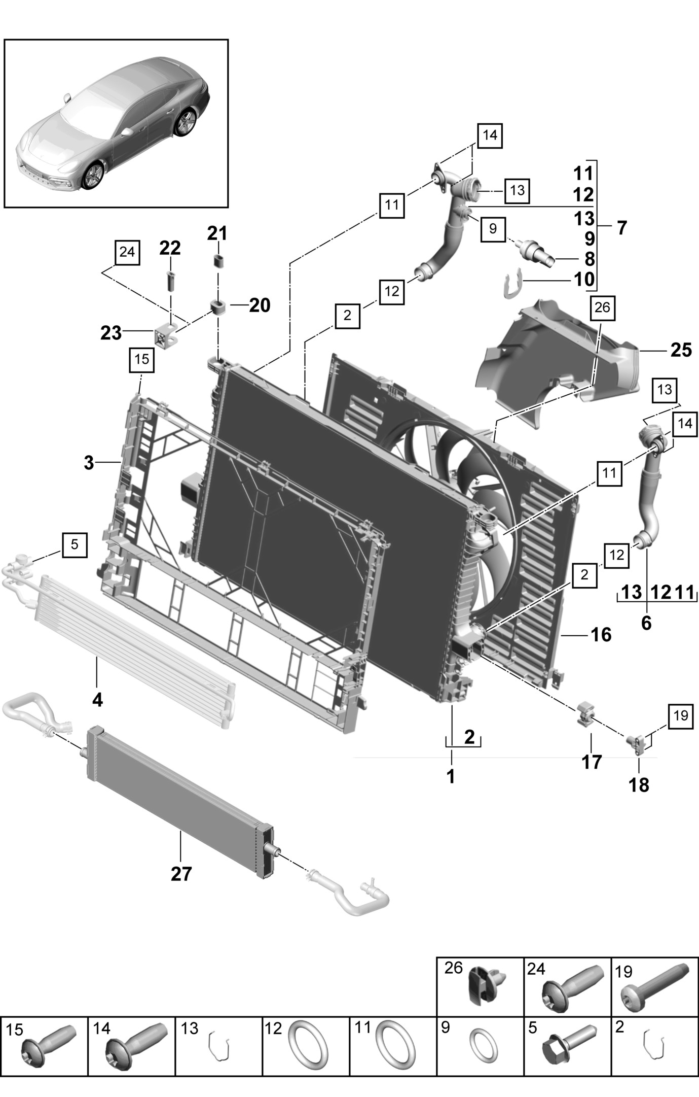 Genuine Aluminum Porsche Panamera Radiator OEM 9A712125310