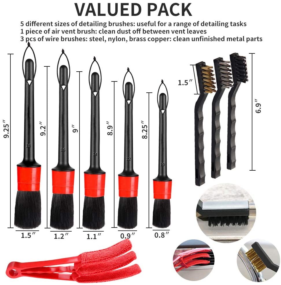 9Pcs PP Car Detailing Brush For Cleaning Car Interior Exterior