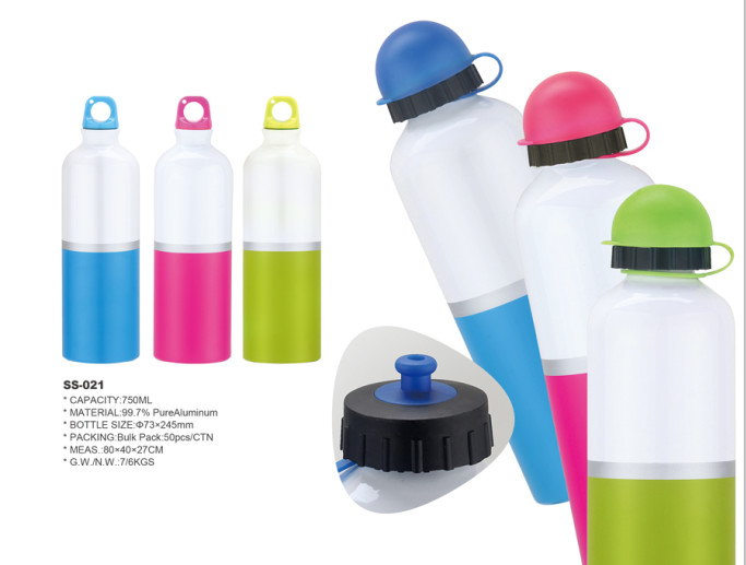 Colorblock Style Aluminum Sports Water Bottle With Cap Lid 750ml Capacity
