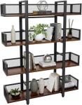 Solid Wood Black Metal Shelves Four Tier For Book Storage