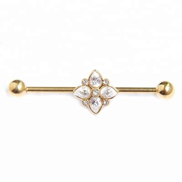 Buy cheap Gold plated piercing clear gems industrial barbell surgical steel from wholesalers