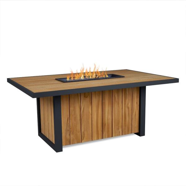 Outdoor Dining Fire Table Propane Gas Fire Pit Table with Teak Wood Aluminum