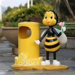 Shopping Center Decoration Yellow Fiberglass Bee Dustbin