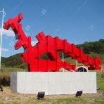 Contemporary Outdoor Red Spray Painted Steel Sculpture By Highway