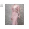 Buy cheap Pink V Neck Mermaid Prom Dress Lotus Leaf Sleeve Top Heavy Beading Backless from wholesalers