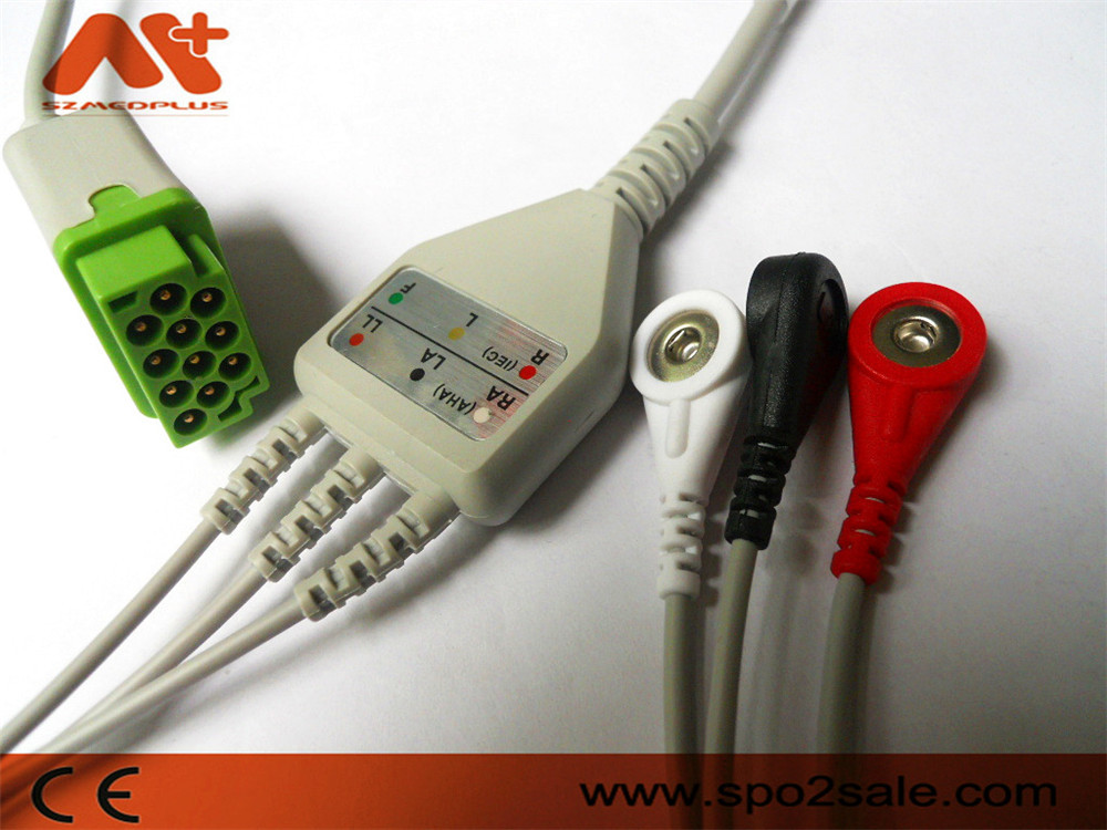 GE Healthcare > Marquette Compatible 3 Lead Snap Direct-Connect ECG Cable - 2001292-001