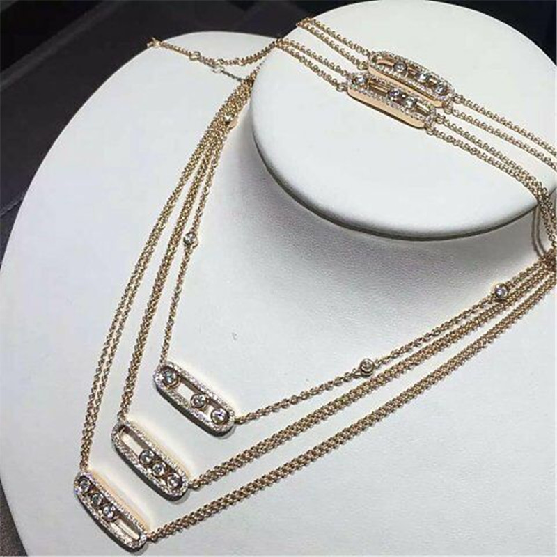 Luxury jewelry Mk Three drill sliding necklace 18k white gold yellow gold rose gold diamond necklace