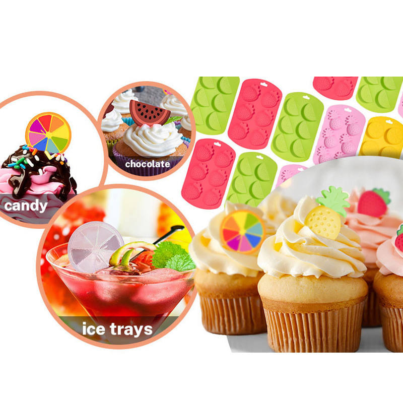 4 Pack Fruit Shaped Silicone Mold Pineapple Lemon Watermelon Strawberry Chocolate Candy Baking Mould 3D Summer Fruit Ice Mold For DIY Jelly Fondant