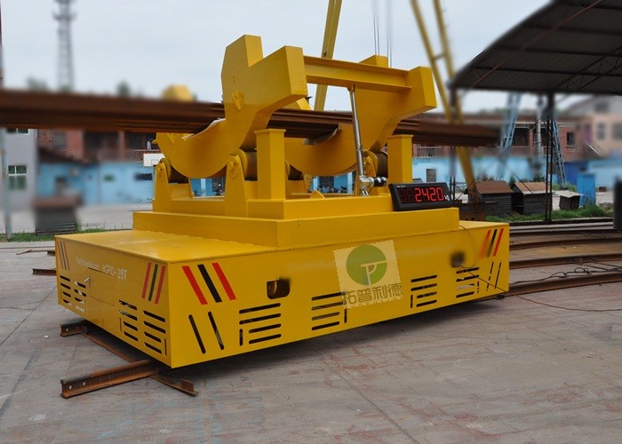 High temperature conductor rail power billet transfer cars on arc-shaped rails