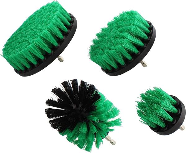 Nylon Scrubber Drill Attachment Cleaning Brush 4pc Set Green Medium Bristle