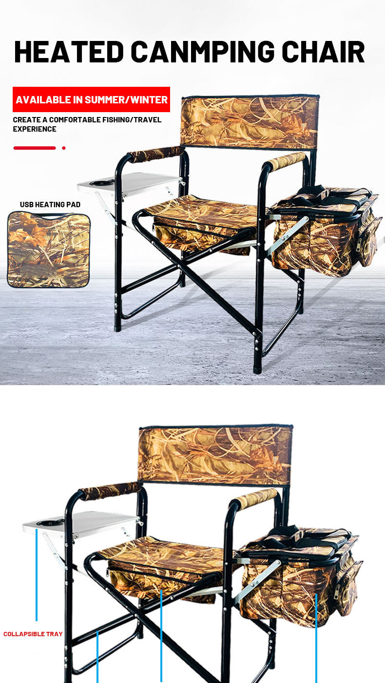 Outdoor Folding Heated Chair Camping Chair With Usb Charging With Heating Pad