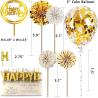 Buy cheap Birthday Paper Fans Banner Confetti Balloon Fireworks Golden Cupcake Topper For Gold Theme Party Decor Girl Boy Kid from wholesalers