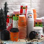 Christmas Disposable Coffee Cups 12 Oz Insulated Ripple Wall Cup With Lid, Xmas