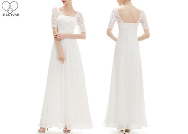 Buy cheap Square Collar Wedding Bridesmaid Dresses , White Chiffon Floor Length Ball Gowns from wholesalers