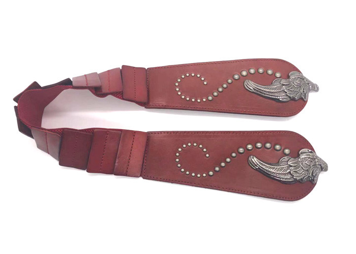 Vintage Stretch Wide Waist Belt Red Color Metal Wing Buckle / Women Dress Waistband