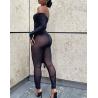 Buy cheap Clothing Manufacturer Low Moq One Shoulder Sexy Transparent Skinny Mesh Jumpsuit Black Color from wholesalers