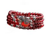 5mm Round Genuine Garnet Beads Bracelet with 925 Silver Marcasite Horse Garnet