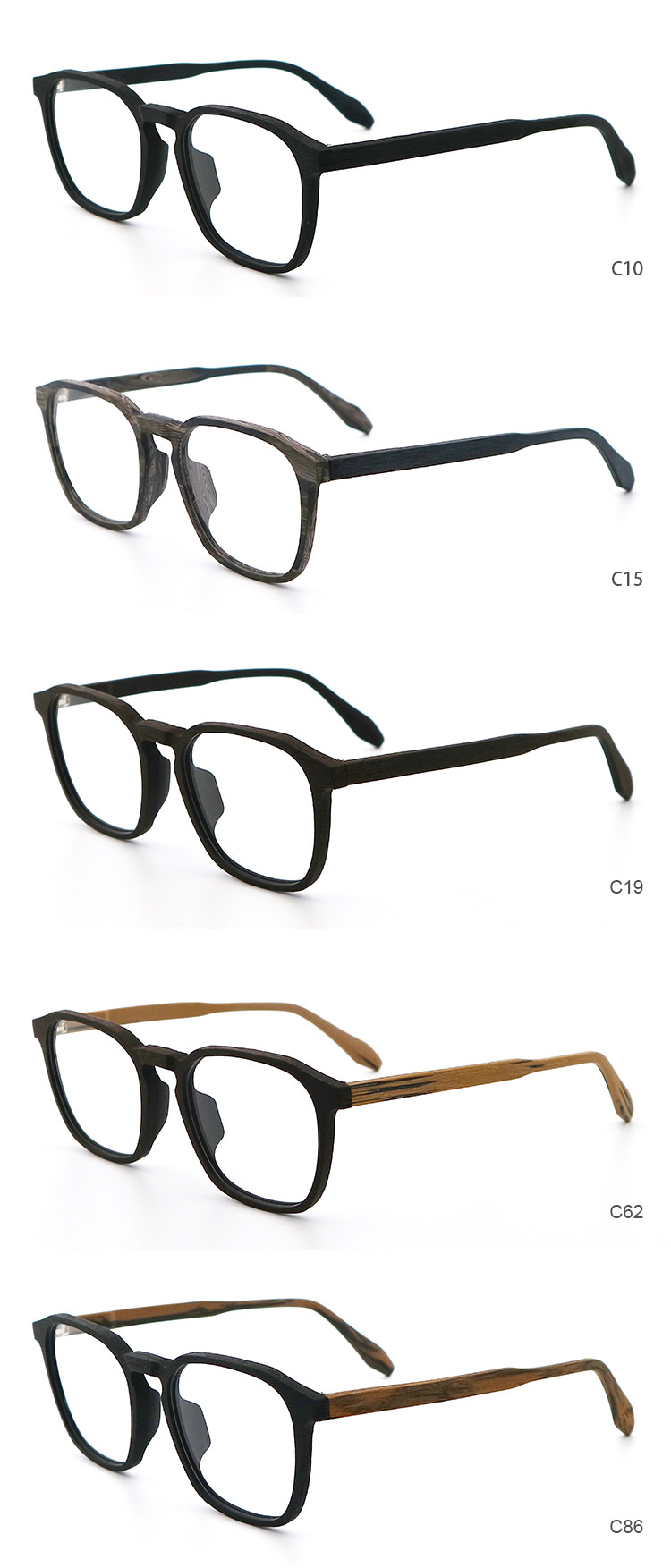 Polygons Wood Grain Frame Eye Glasses Acetate Glasses Frame Unisex