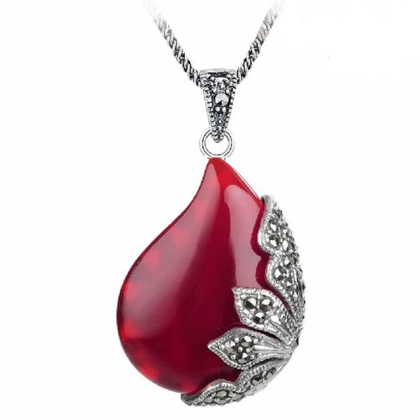 Buy cheap Vintage Jewelry 925 Silver Red Agate Marcasite Drop Pendant Necklace 18 Inches (JA1674RED) from wholesalers