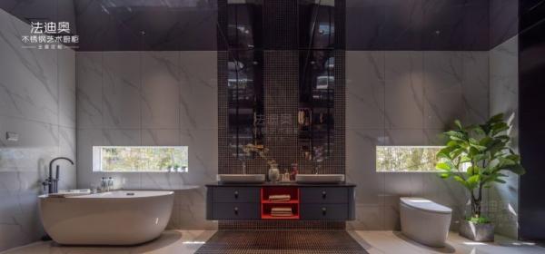 Matte Finish Stainless Steel Bathroom Sink Vanity Cabinet With Blue Gray And Red