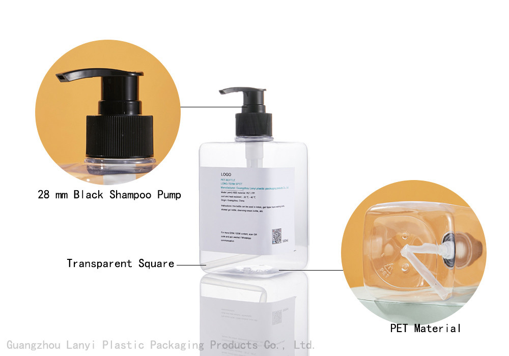 Square Hotel Clear 500ml Hair Condition Lotion Bottle