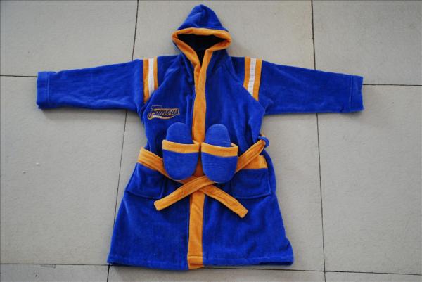 Buy cheap kids hooded velour terry dark blue robes with slipper for spa from wholesalers