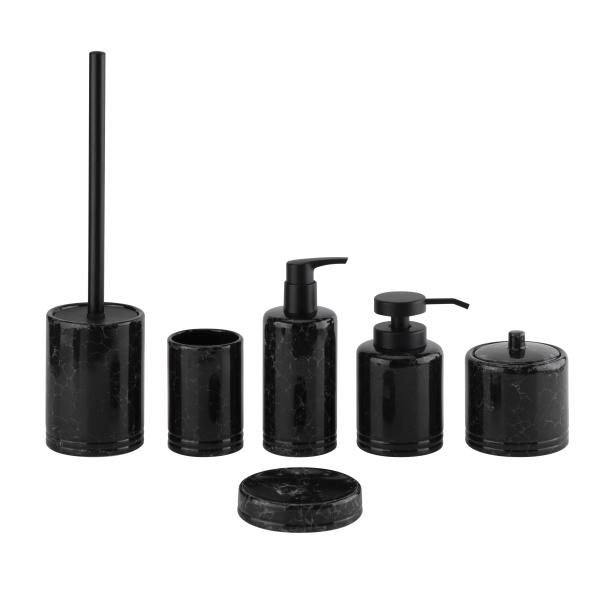 Buy cheap Black polyresin luxury bathroom accessories set round marble print pattern polyresin soap diapenser from wholesalers