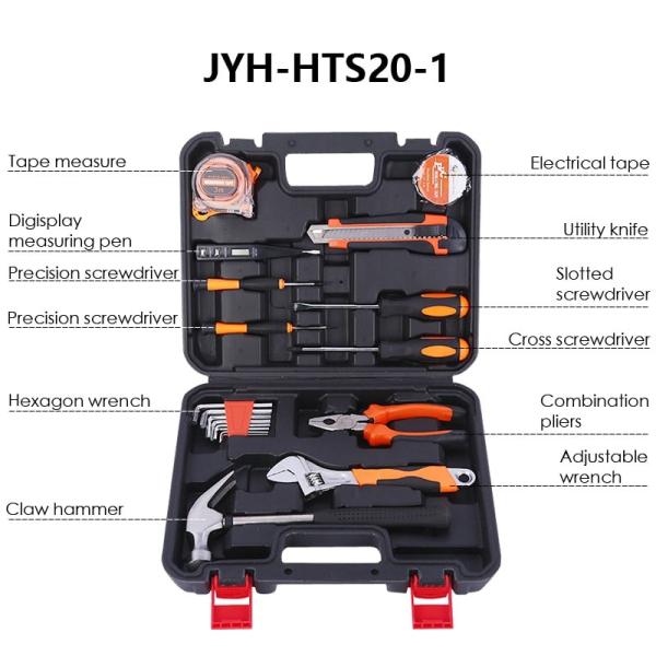 JYH-HTS22-1 High Quality 22 Pcs Kit Carbon Steel Repairing General Household Hand Tool Set with Plastic Toolbox