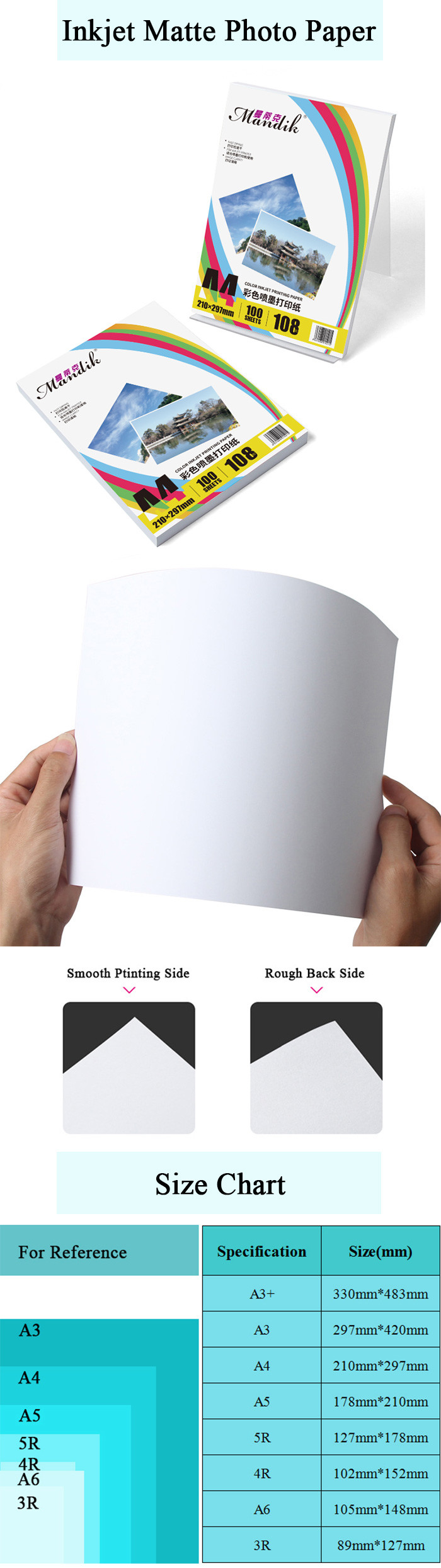 Color Inkjet Printing Single Side Matte Inkjet Photo Paper