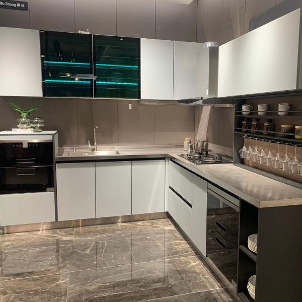 Buy cheap Customized Modern White Metal Kitchen Cabinets Stainless Steel With Sink from wholesalers