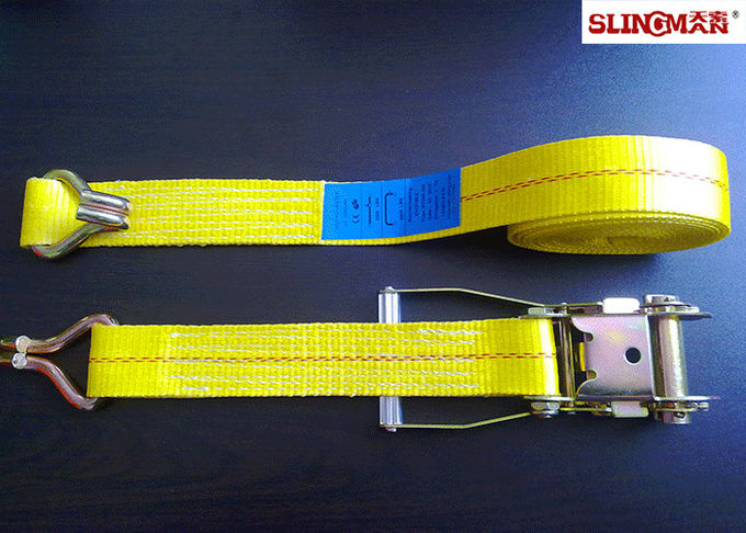 WLL 3335 LBS Polyester Ratchet Straps , Yellow Car Trailer Straps CE Approved