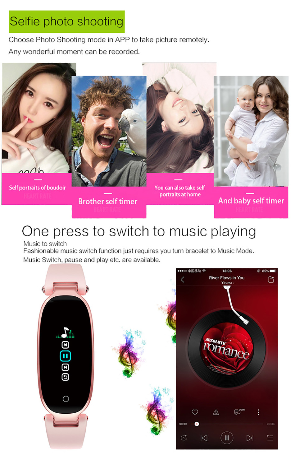 0.96 Inch Smart Bluetooth Bracelet , 10days Android Sports Watch