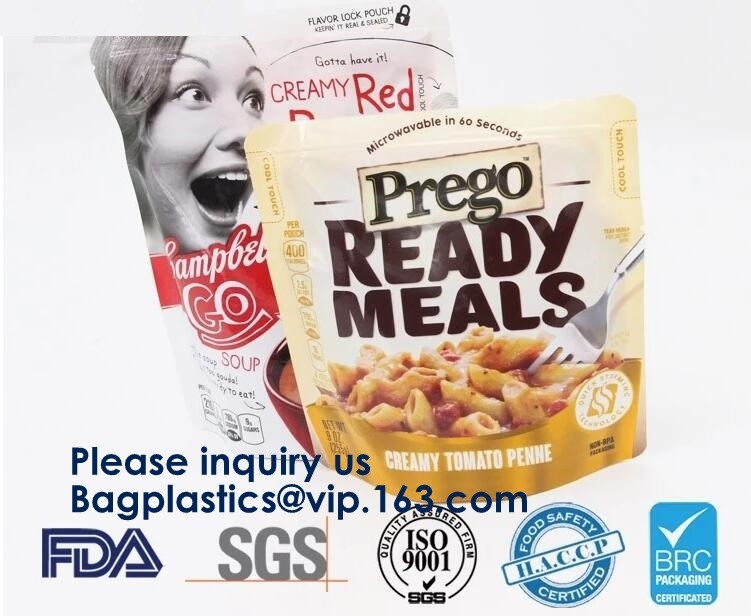 Stand Up Zipper Oven Microwave Cooking Bags /Retort Pouch/Microwave Bag For Liquid Organic Soup Packaging Bagease